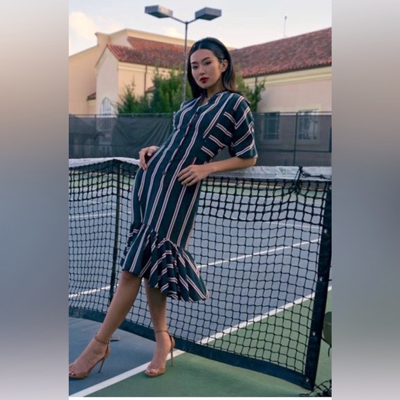 Tome | Short Sleeve Mermaid Striped Button Up Dress Size 8 Stripes Designer - Picture 1 of 15